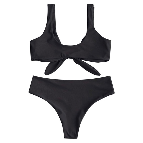 Womens Solid Color Strap Padded Front Knot Bikini Set sz 6 - Picture 4 of 8